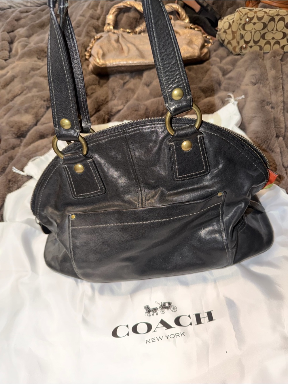 Coach Vintage Black Leather Dome Satchel with Gold Hardware - Picture 2 of 6